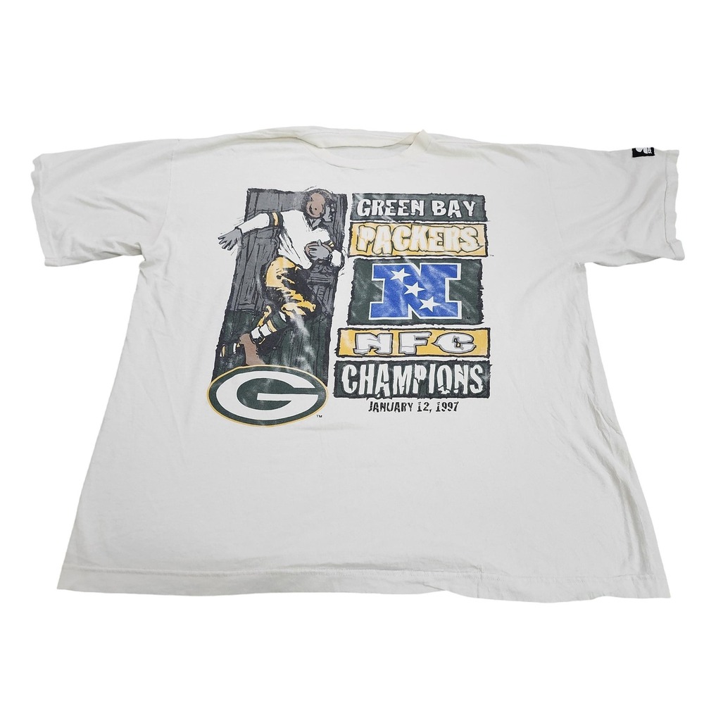 Vintage Green Bay Packers Shirt Mens Large White NFL Football NFC Champs Starter